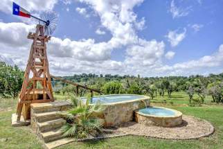 Back yard with water feature